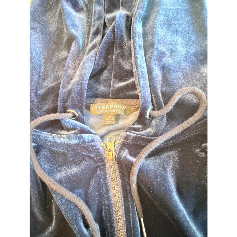 Liverpool Los Angeles Navy Blue Velvet Tracksuit Zip Hoodie Wide Leg Pants Set S - Picture 13 of 13